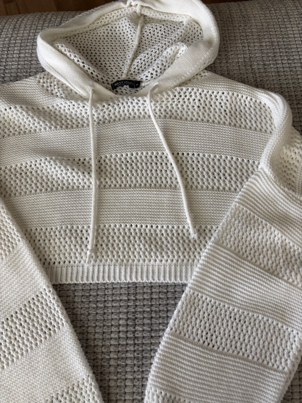 Nasty Gal Cream Openwork Cropped Hoodie